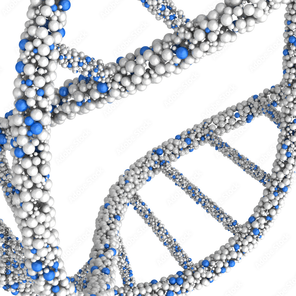 Approximate close-up of the DNA molecule isolated on white