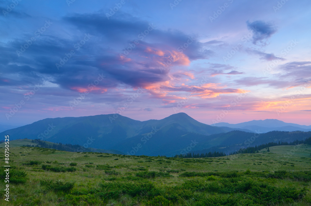 Dawn in mountains