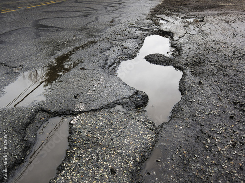 Big pothole caused by freezing and thawing