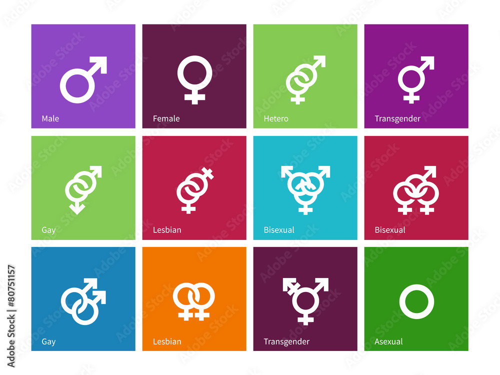 Gender identities icons on color background. Gender identities icons on color background.