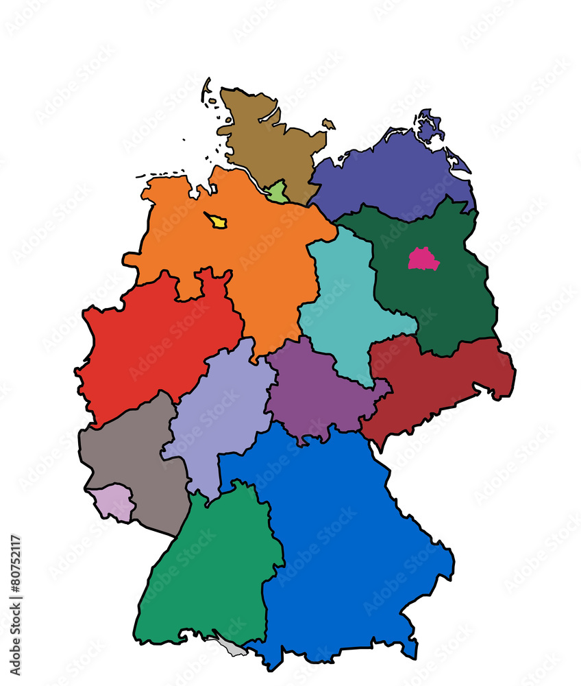 kd1 KarteDeutschland - Bundesländer farbig - ohne Namen - g3480 Stock-Illustration  Adobe Stock