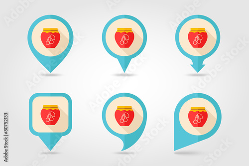 Free Download Cherry jam jar flat mapping pin icon with long shadow - GFXLoad