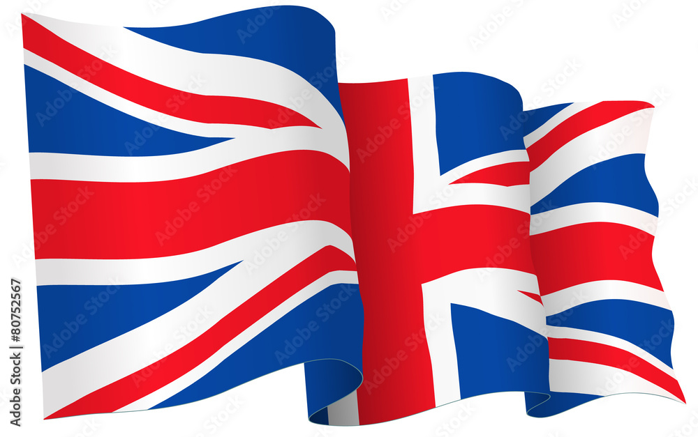 UK British flag waving - vector illustration isolated on white Stock