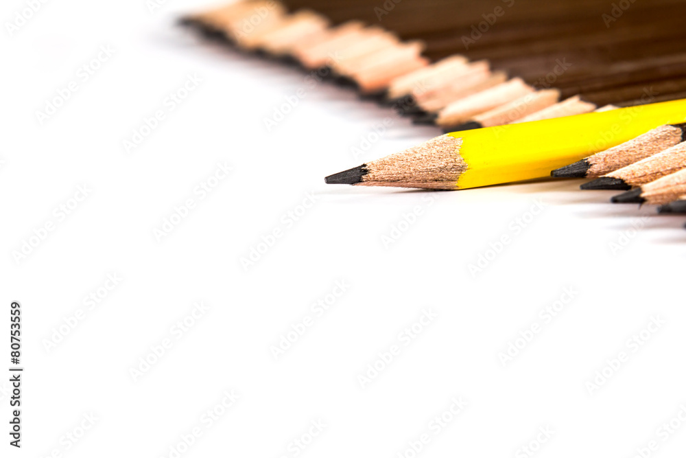 Obraz premium selective focus of wooden pencil arrange with one different as
