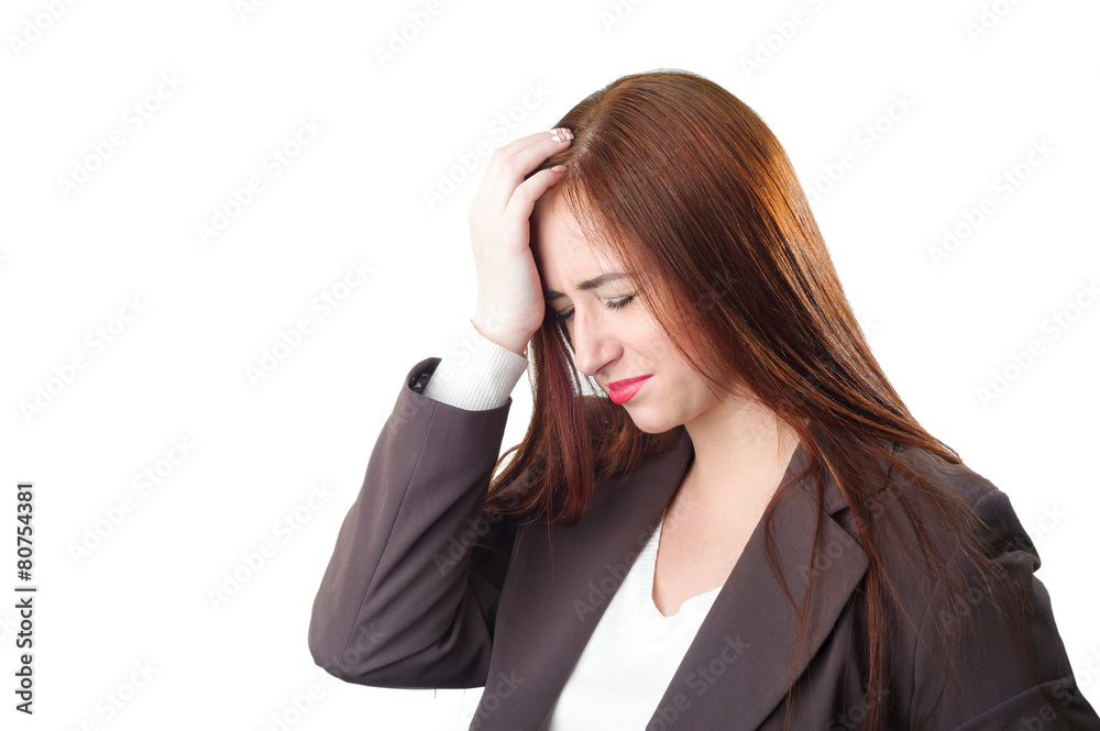 Young redhead Business woman with headache Young redhead Business woman with headache