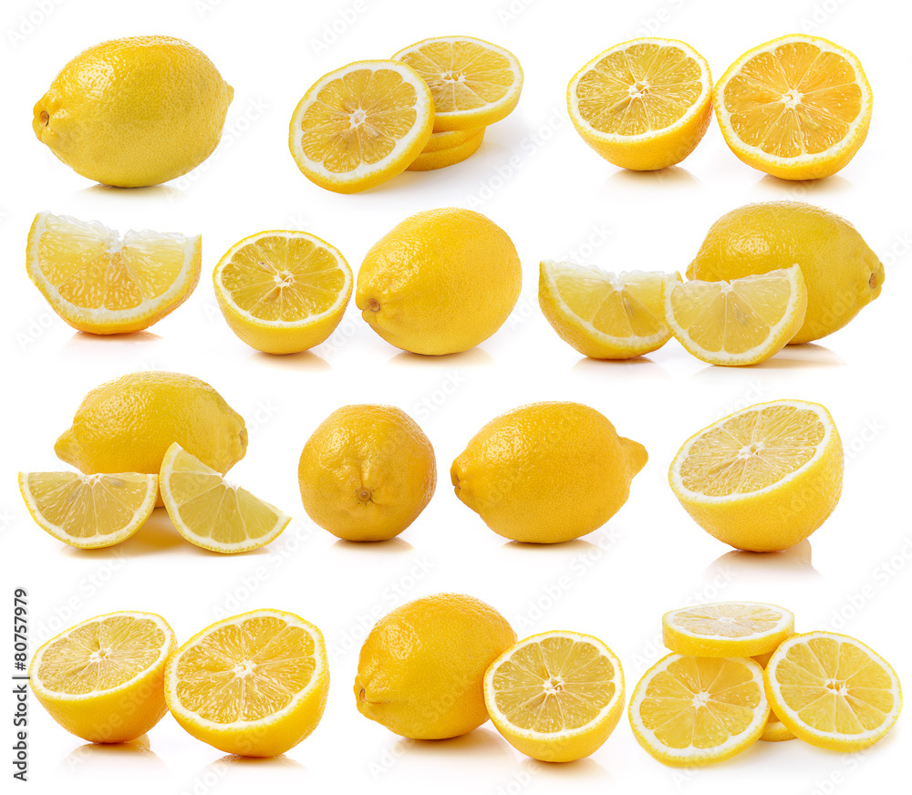set of fresh lemon slices  on white background