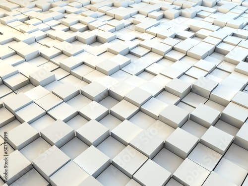 Abstract 3D white paper cubes background.