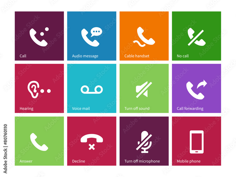 Call and handset icons on color background.