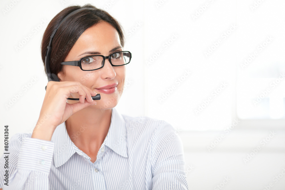 Pretty latin lady doing customer service