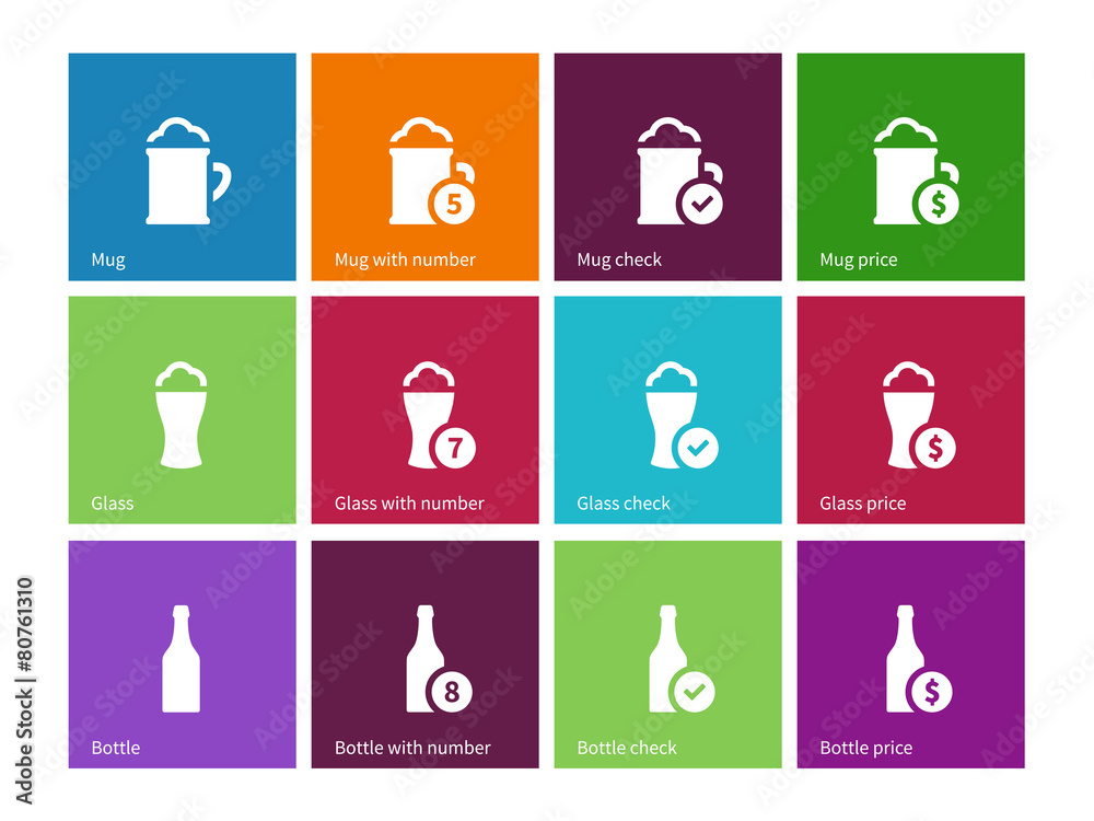 Beer icons on color background. Beer icons on color background.