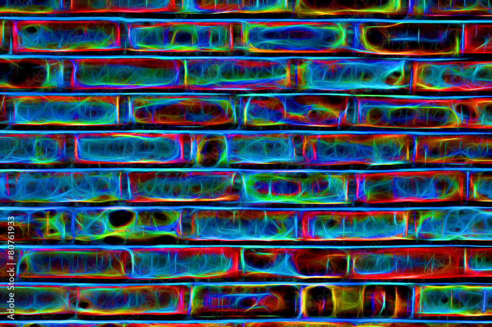 Abstract Neon Effect Brick Wall background