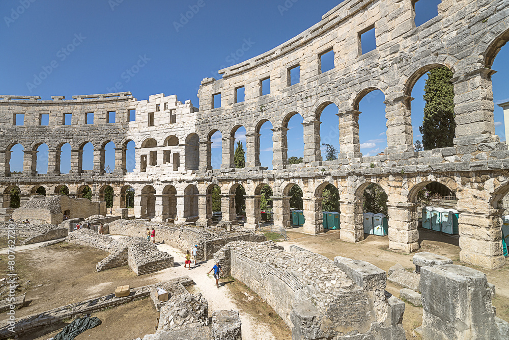 Wall fragment of antique Roman amphitheater in Pula