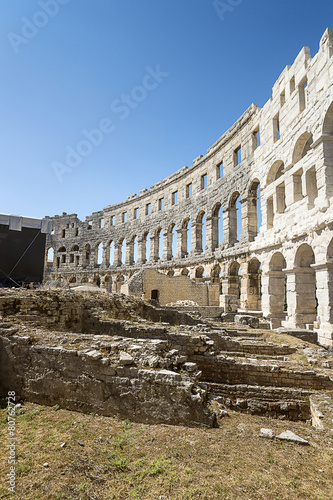 A fragment of antique Roman amphitheater in Pula