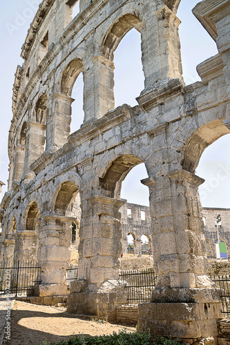 A fragment of antique Roman amphitheater wall in Pula