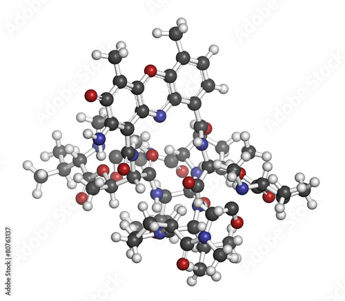 Dactinomycin (actinomycin D) cancer chemotherapy drug molecule.