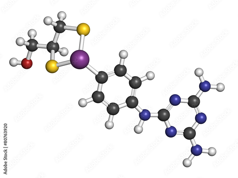 Melarsoprol trypanosomiasis drug molecule. Melarsoprol trypanosomiasis drug molecule.