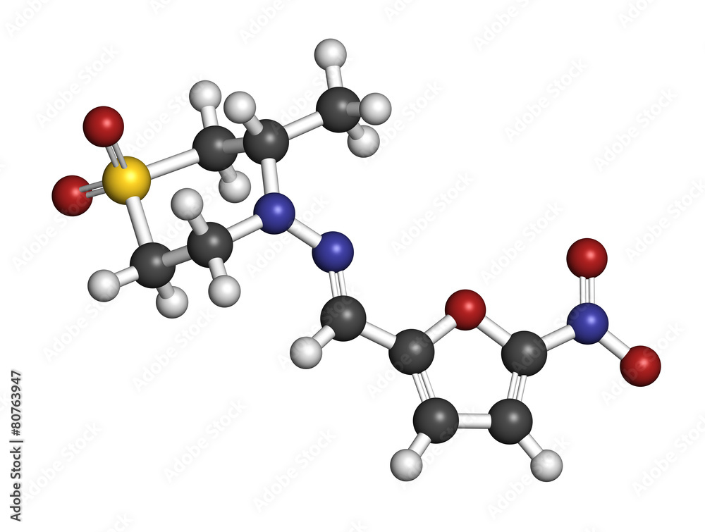 Nifurtimox antiparasitic drug molecule. Nifurtimox antiparasitic drug molecule.