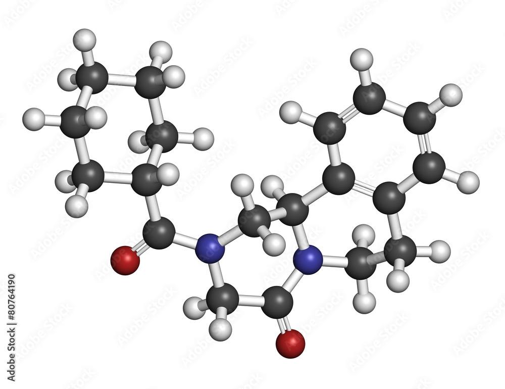 Praziquantel anthelmintic drug molecule. Praziquantel anthelmintic drug molecule.