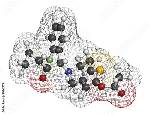 Prasugrel platelet inhibitor drug molecule.  photo