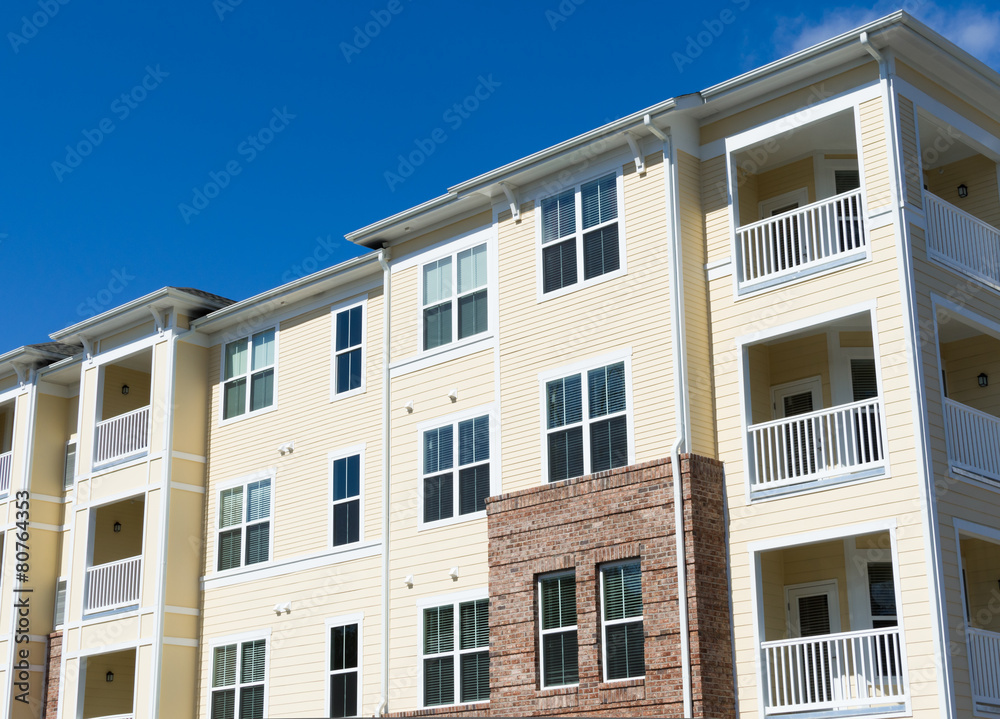 Typical suburban apartment building exterior details Typical suburban apartment building exterior details