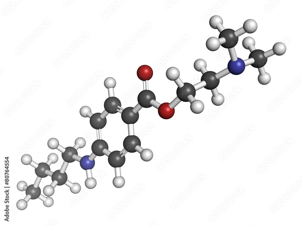 Tetracaine local anesthetic drug molecule. 