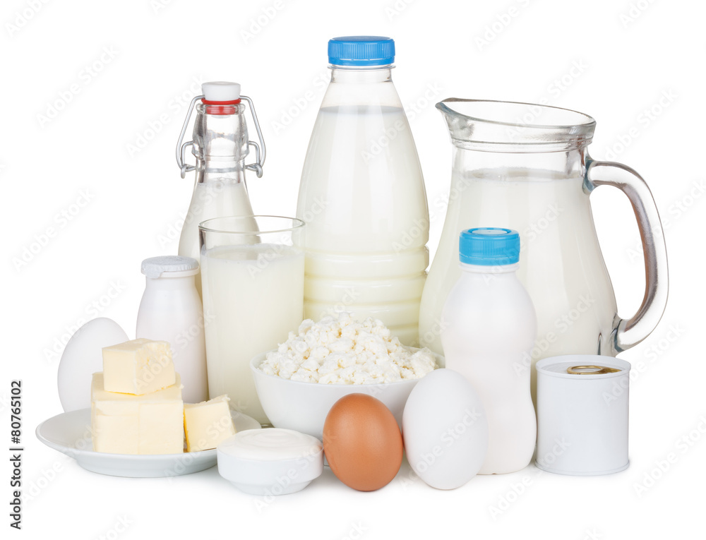 Dairy products isolated on white background Dairy products isolated on white background