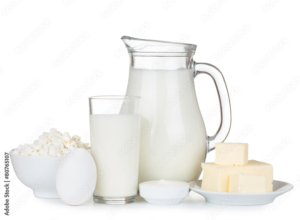 Organic dairy products isolated on white background Organic dairy products isolated on white background