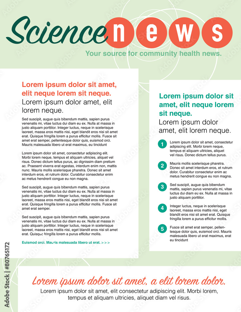 Science newsletter page layout