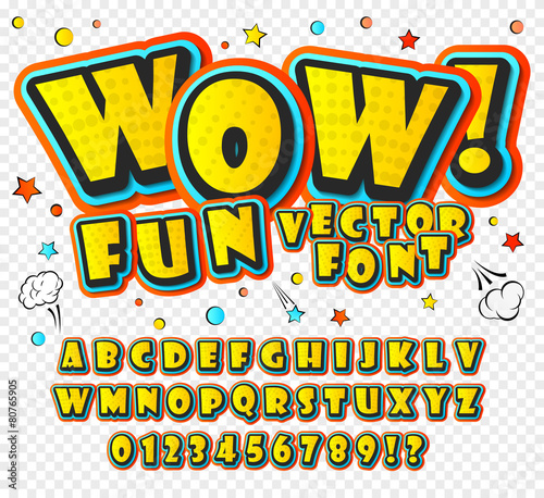 Wow. 3D alphabet in the style of comics. Kids letters
