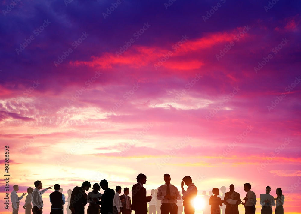Back Lit Business People Discussion Skyline Concept