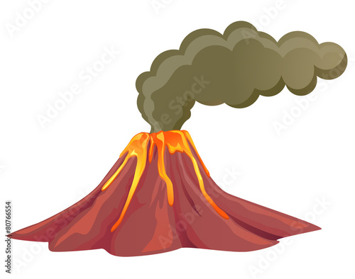 Photo Smoking volcano with lava flowing down