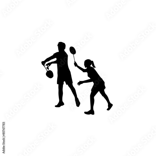 Silhouettes of mixed Team Badminton Players. Mixed doubles for