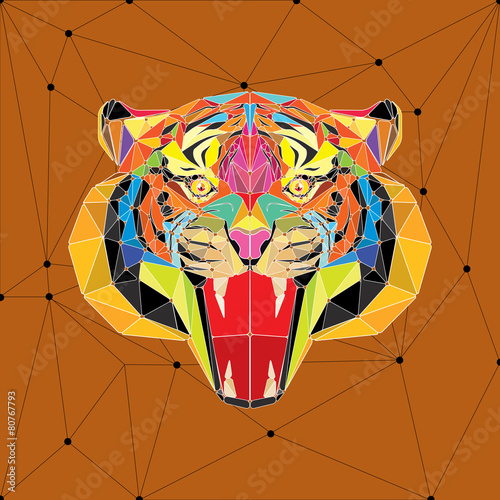 Fototapeta Naklejka Na Ścianę i Meble -  Tiger head in geometric pattern vector