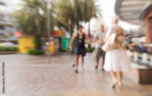 Blurred people walking around the shopping center