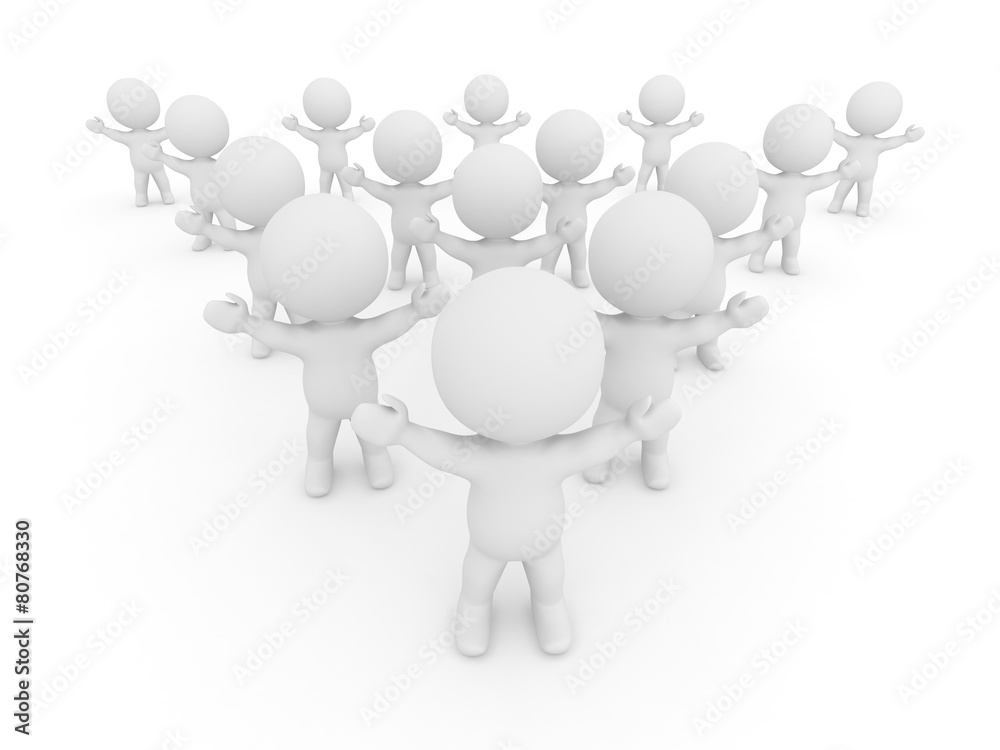 Many 3D Characters cheering with arms raised Many 3D Characters cheering with arms raised