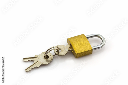 key and lock on white background.