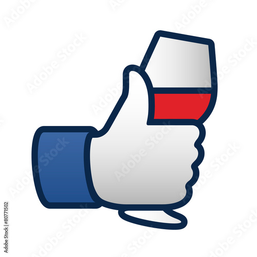 Like thumbs up symbol icon with glass of red wine