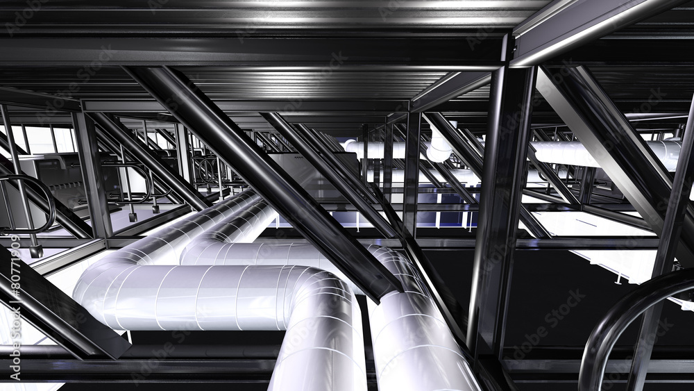 Obraz premium Installation unter dem Dach einer Werkshalle