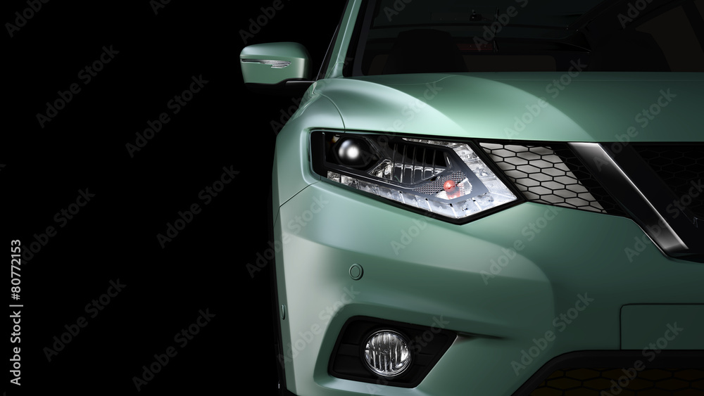 Nahaufnahme der Scheinwerferfront eines modernen SUVs