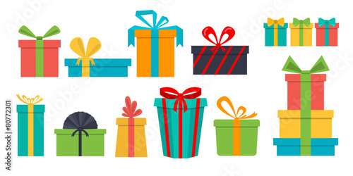 set of different gift boxes. Flat design.