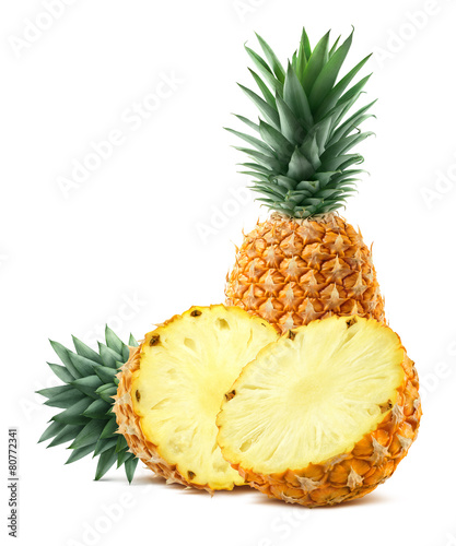 Pineapple and half pieces isolated on white background