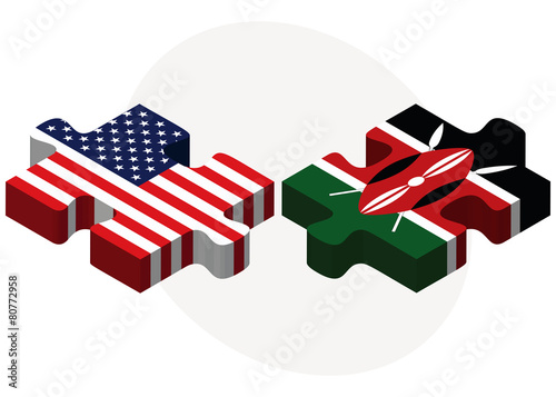 USA and Kenya Flags in puzzle