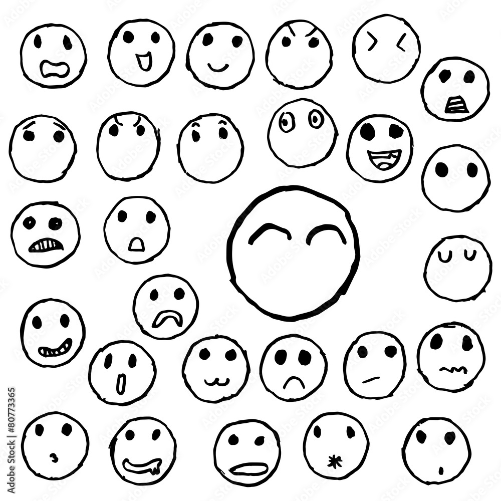 set of hand drawn smiley faces by little children set of hand drawn smiley faces by little children