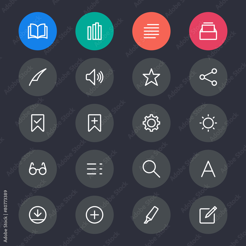 E-book reader line icons E-book reader line icons