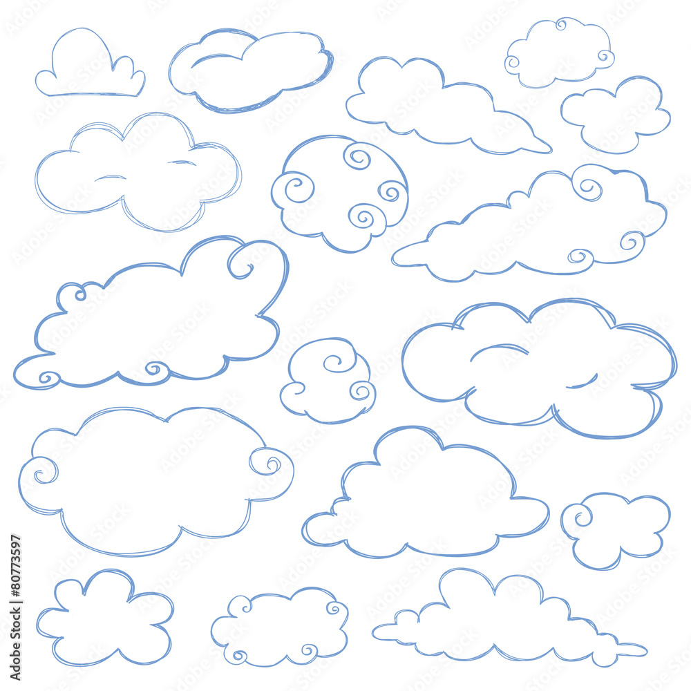 cloud doodle icon set isolated vector