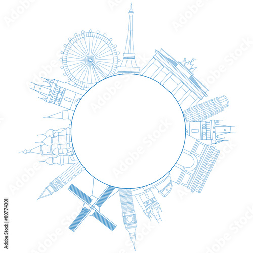 Vector illustration of travel famous monuments of Europe