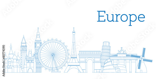 Europe skyline detailed silhouette