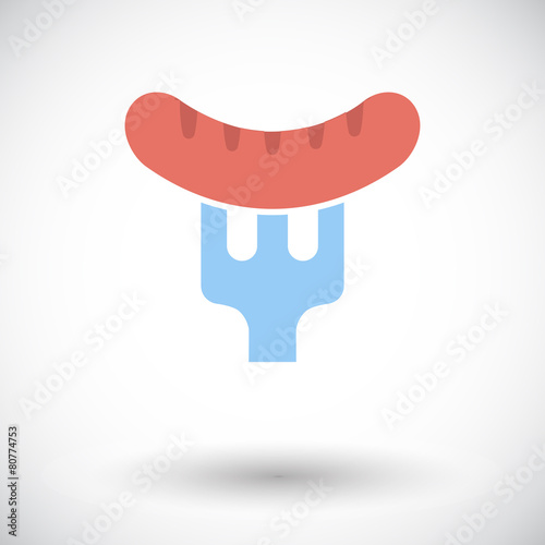Sausage on a fork.