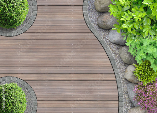 Gartenarchitektur Detail von oben mit Steinbeet
