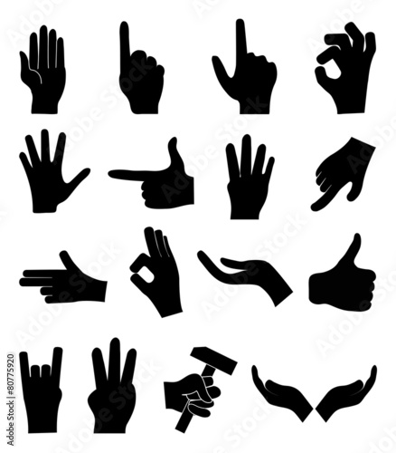 Hands gesture icons set
